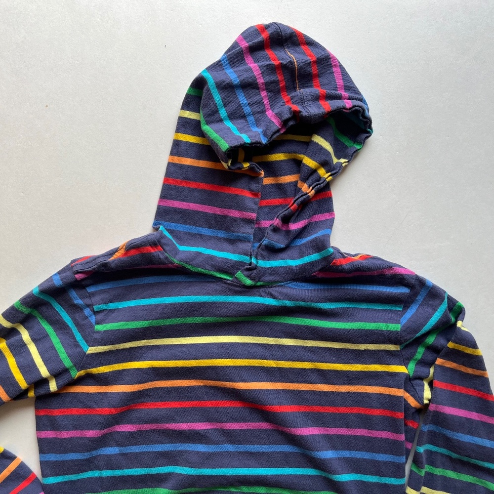 Primary Rainbow Stripe Long-Sleeve Hooded Cotton T-Shirt | Size 10